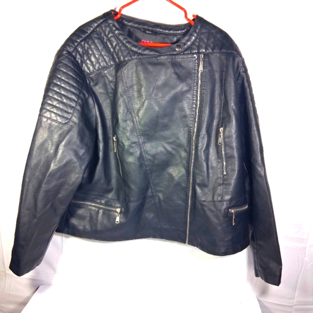 Olivia Miller Oversize Women's 3xl Matte Black Full Zip Faux Leather Jacket Chic